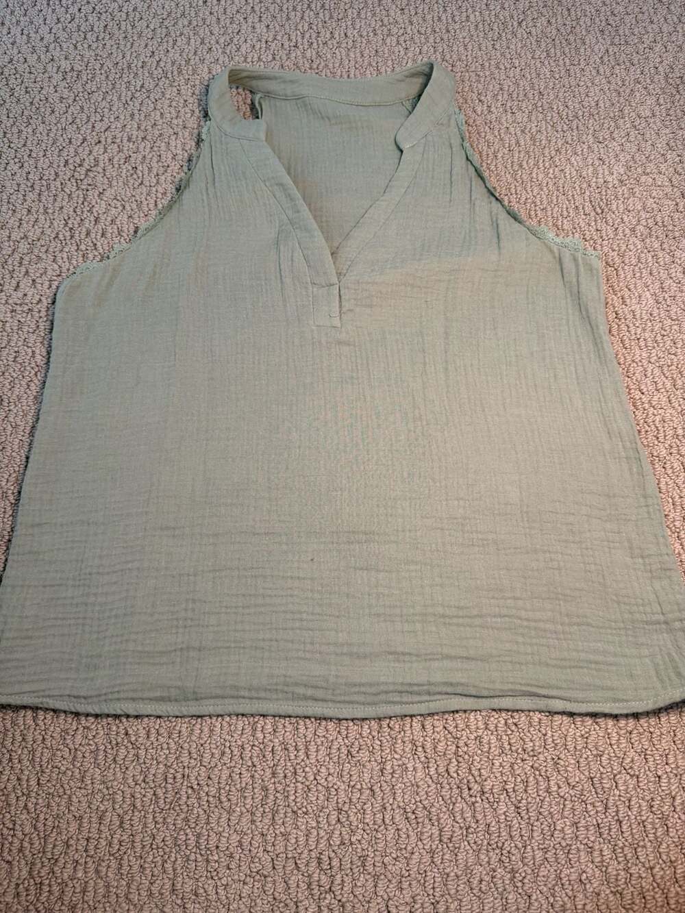 Lace & Striped Babydoll Tank Top In Sage